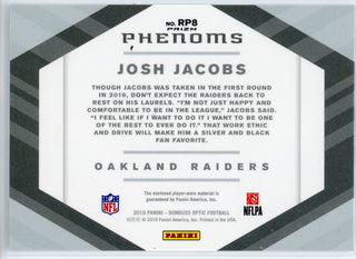 Josh Jacobs 2019 Panini Donruss Optic Phenoms Rookie Silver Prizm Jersey Card