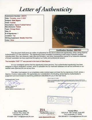 Gale Sayers "HOF 77" Autographed Chicago Bears Helmet (JSA)