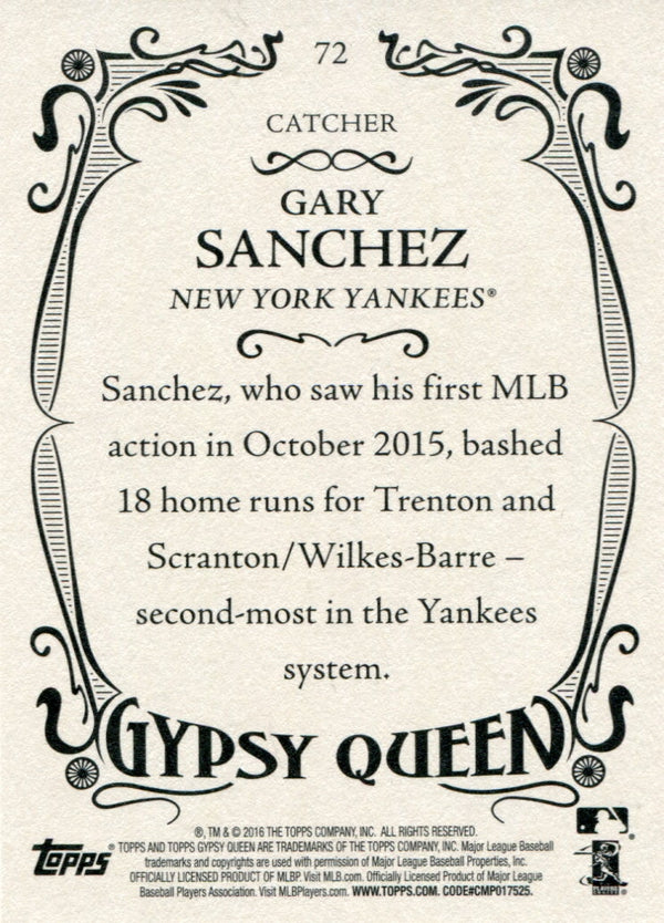 Gary Sanchez 2016 Topps Gypsy Queen Rookie Card