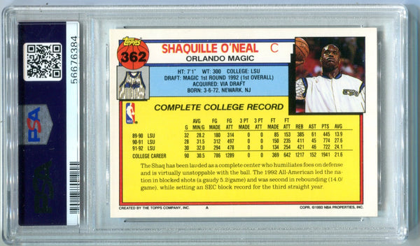 Shaquille O`Neal 1992 Topps #362 PSA Mint 9 Card