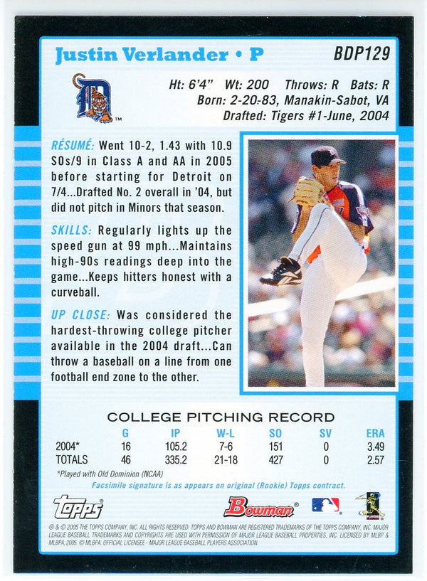 2005 Bowman Baseball #174 Justin Verlander Rookie Card