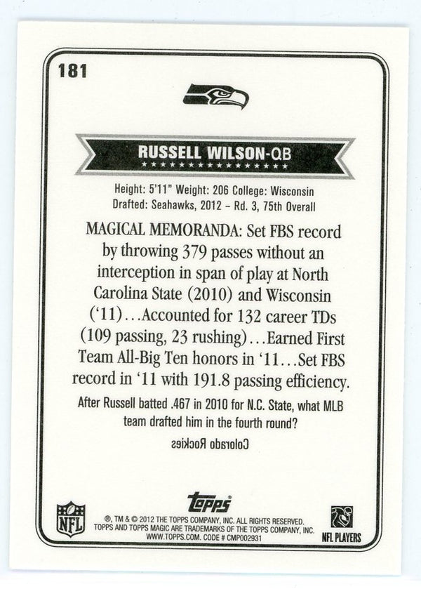 Russell Wilson 2012 Topps Magic Mini Rookie Card #181