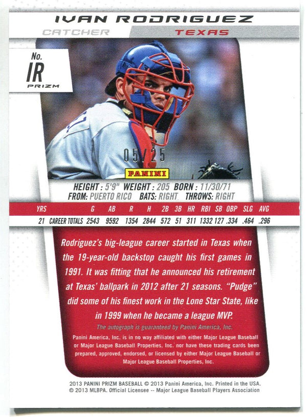 Ivan Rodriguez 2013 Panini Prizm Silver Autographed Card #5/25