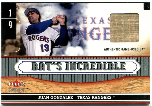 Juan Gonzalez Fleer Genuine Bat Card 2002