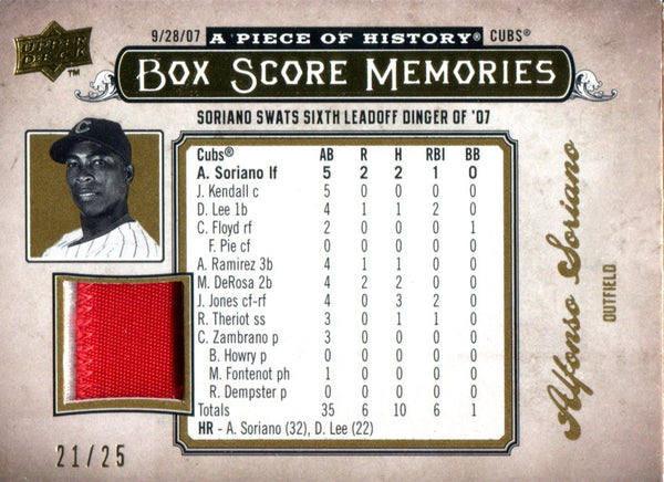 Alfonso Soriano 2007 Upper Deck Box Score Memories Jersey Card