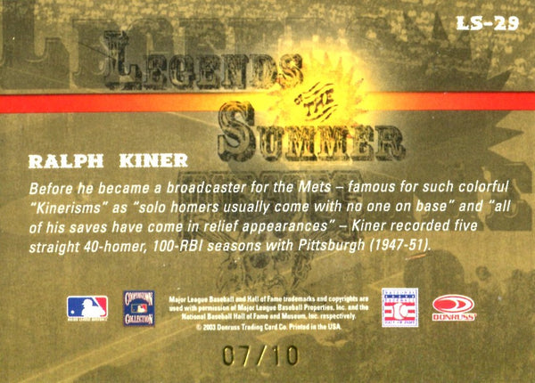 Ralph Kiner 2003 Donruss Autographed Card #7/10