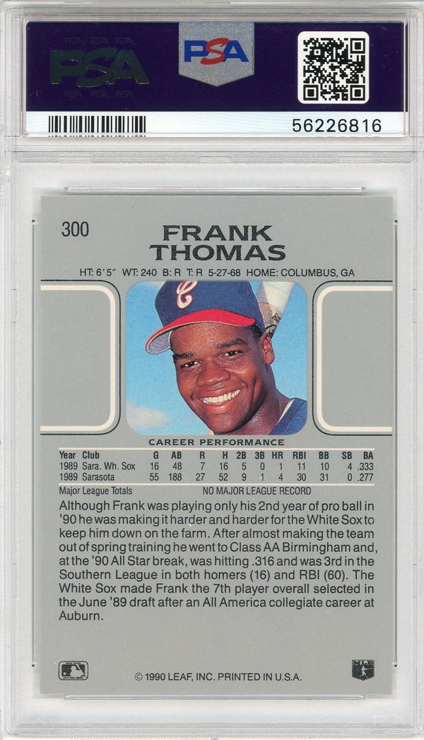 Frank Thomas 1990 Leaf Rookie Baseball Card #300 - Graded Mint 9