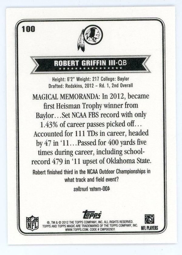 Robert Griffin III 2012 Topps Magic Mini Card #100