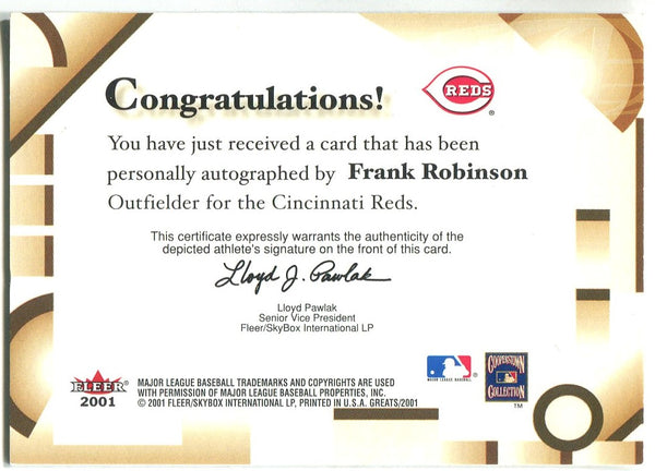 Frank Robinson 2001 Fleer Autographed Card