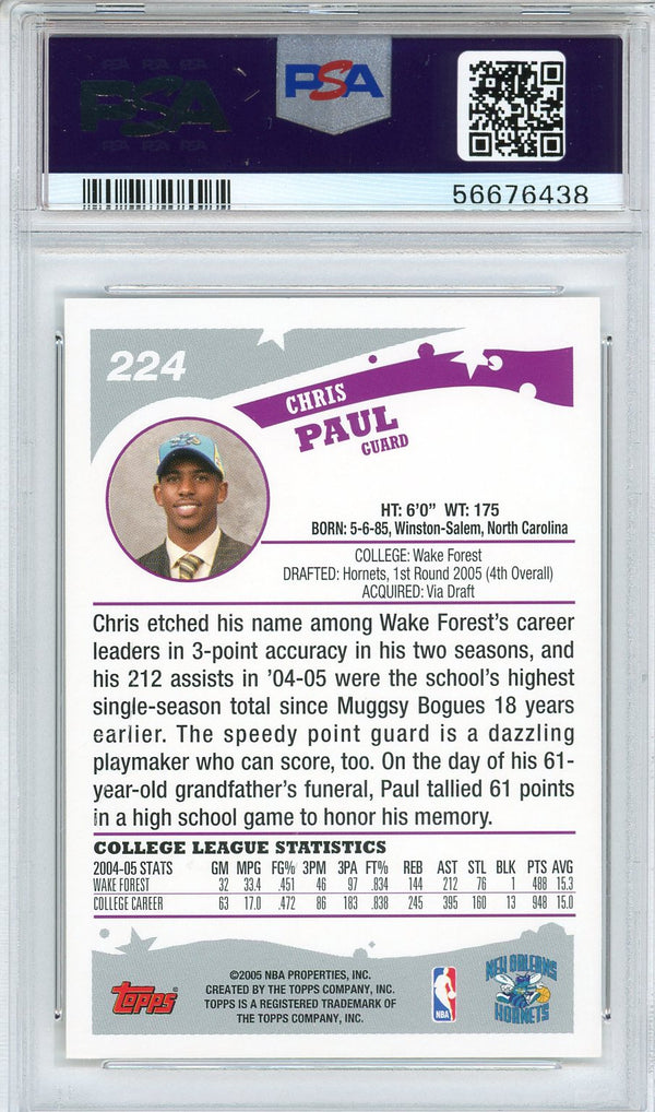Chris Paul 2005 Topps Card #224 (PSA Gem MT 10)
