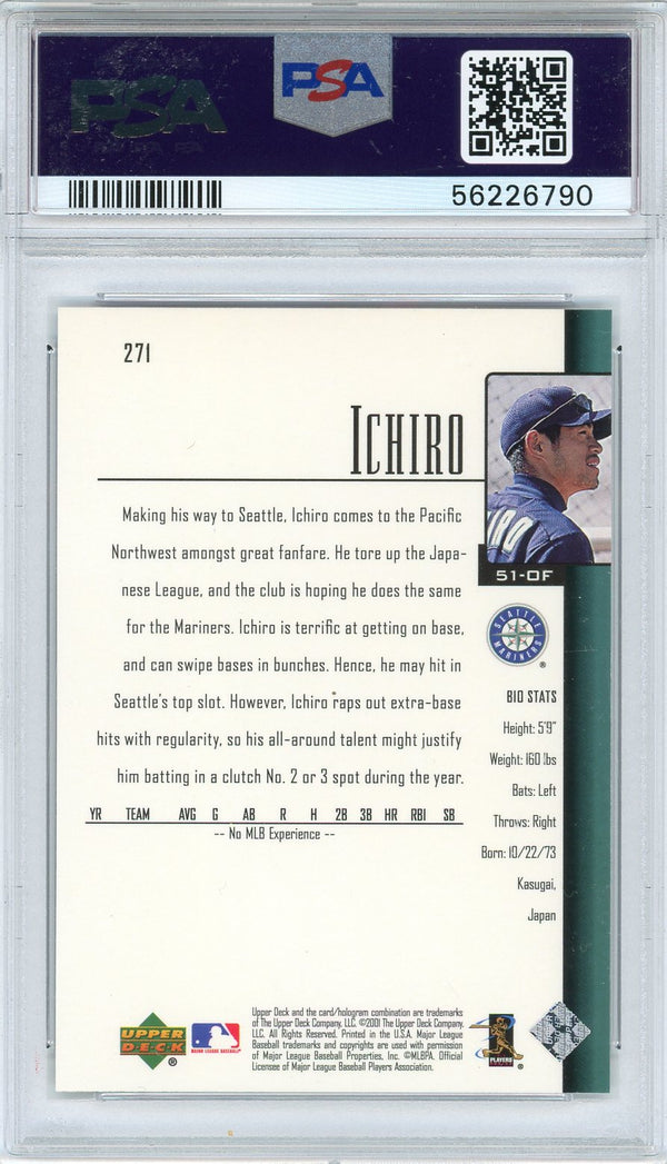 Ichiro Suzuki 2001 Upper Deck Rookie Card #271 (PSA)