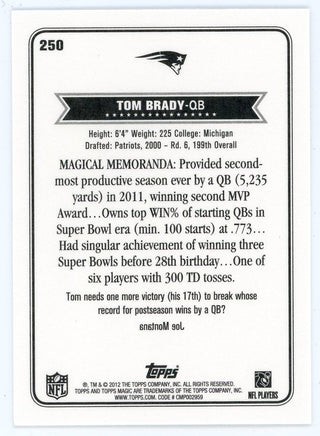 Tom Brady 2012 Topps Magic Mini Card #250