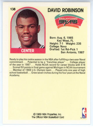 David Robinson1989 NBA Hoops Rookie Card #138