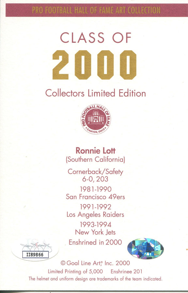 Ronnie Lott 1st Day Cover Envelope (JSA)