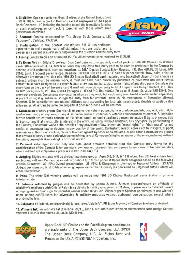 Michael Jordan Draw Your Own Card Upper Deck