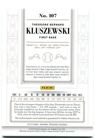 Ted Kluszewski Panini National Treasures Bat Card 2014 04/99