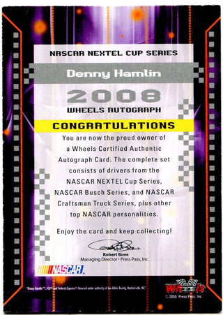 Denny Hamlin Wheels Authentic Autograph Card 2008 10/25