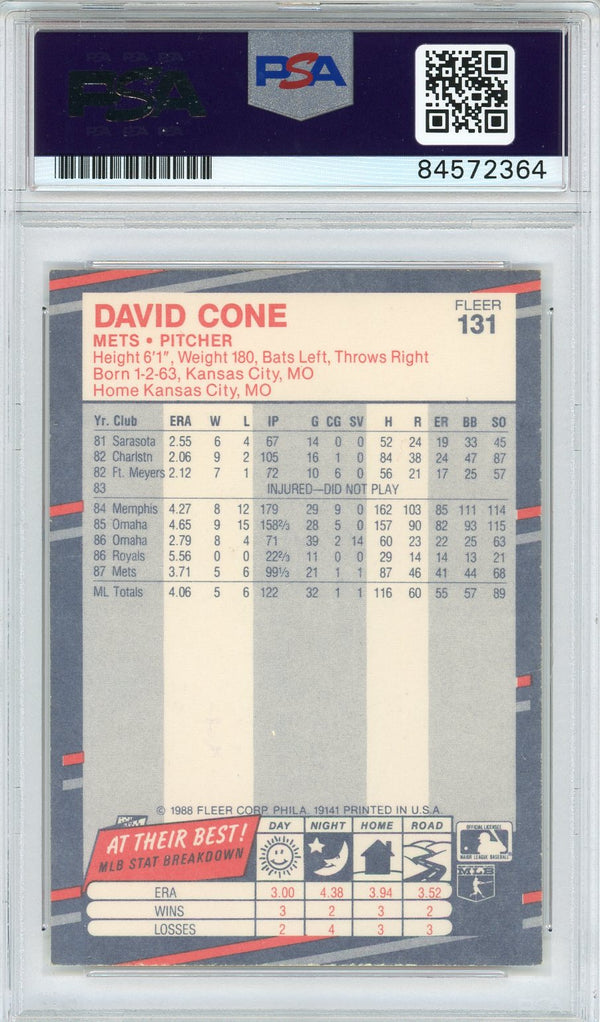David Cone Autographed 1988 Fleer Card (PSA)