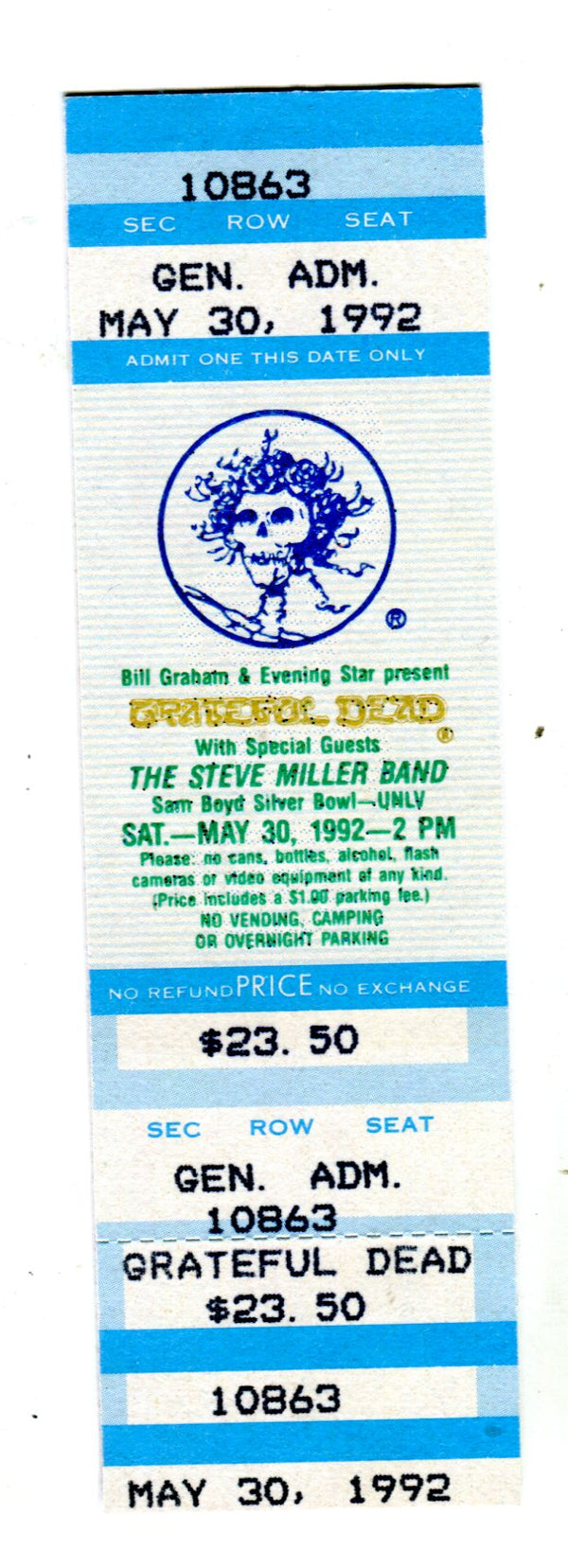 Grateful Dead with Steve Miller Band UNLV May 30,1992 Full Concert Ticket