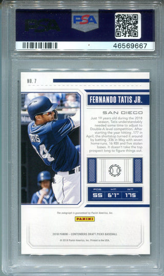 Fernando Tatis Jr. 2018 Panini Contenders DP #7 Card (PSA GEM MT 10)
