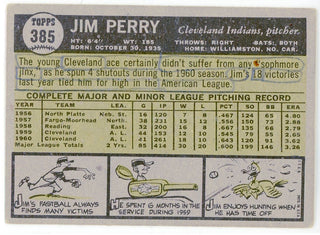 Jim Perry 1961 Topps Card #385