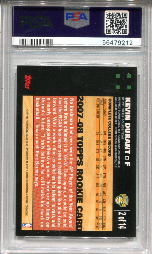 Kevin Durant 2007-08 Topps White Border #112 PSA NM 7 Card