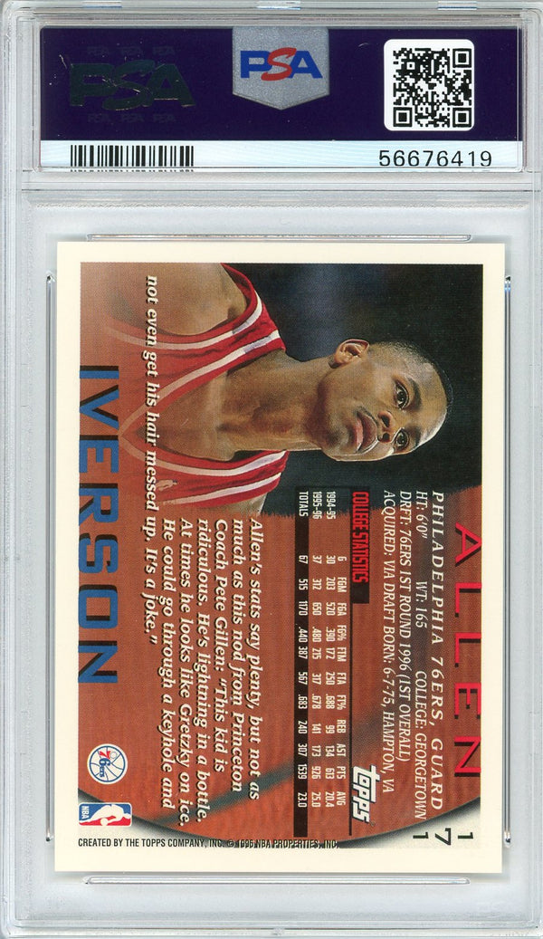 Allen Iverson 1996 Topps Rookie Card #171 (PSA Mint 9)