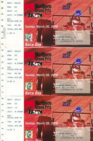 Marlboro Grand Prix of Miami March 26, 2000 Program with Tickets