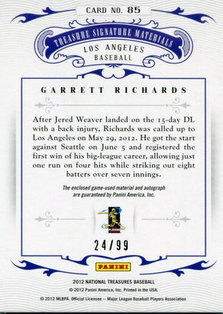 Garrett Richards Autographed 2012 National Treasures Relic Card
