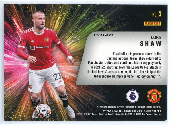 Luke Shaw 2021-22 Panini Prizm Fireworks Silver Prizm Card #3