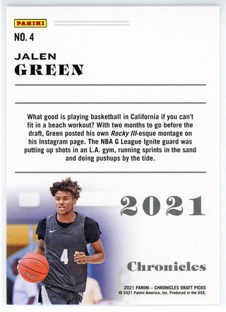 Jalen Green 2021-22 Panini Chronicles Draft Picks Rookie Card #4