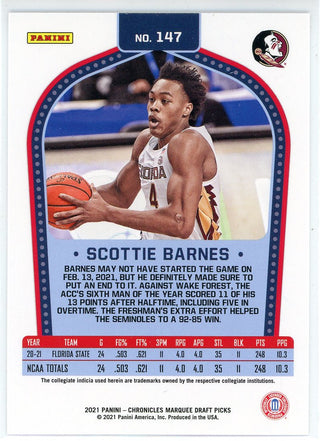 Scottie Barnes 2021-22 Panini Chronicles Draft Picks Marquee Rookie Card #147