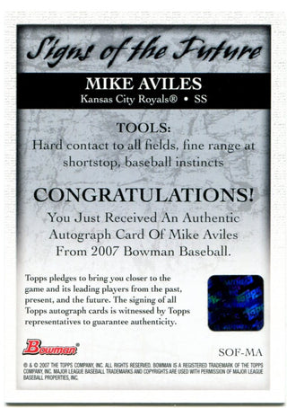 Mike Aviles Bowman Sign of the Future Autograph 2007