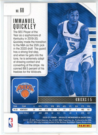 Immanuel Quickley 2020-21 Panini Absolute Rookie Card #68