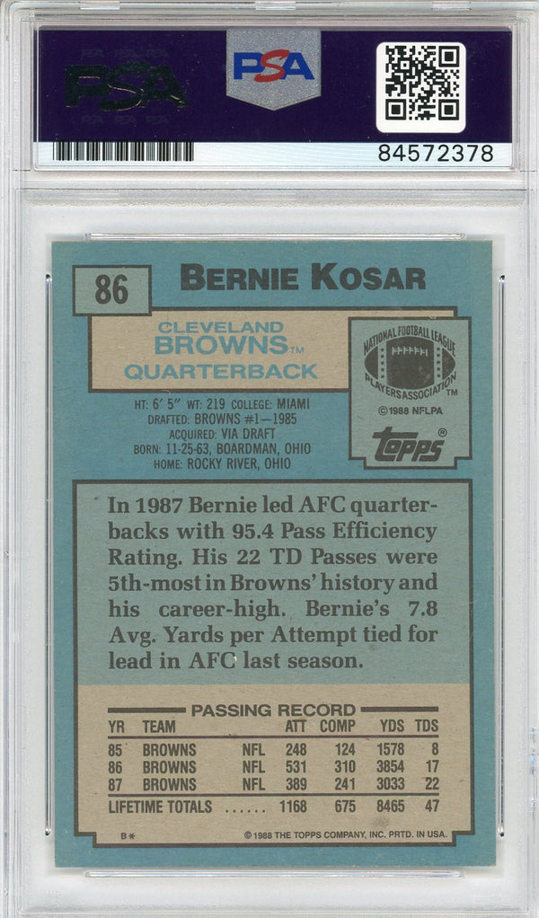 Bernie Kosar Autographed 1988 Topps Card (PSA)