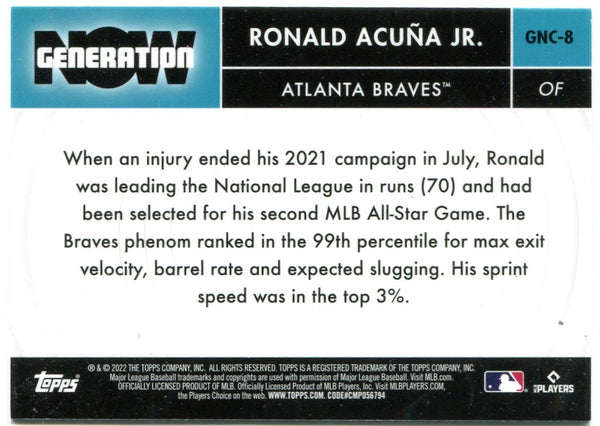 Ronald Acuna Jr Topps Chrome Generation Now 2022