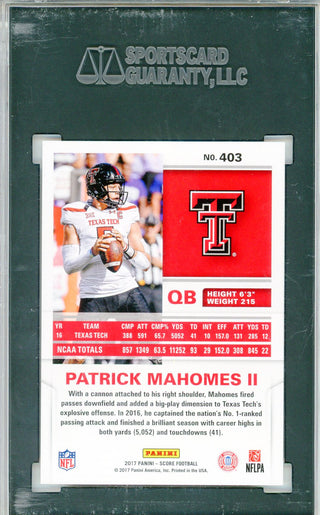 Patrick Mahomes II 2017 Panini Score Rookie Card #403 (SGC Mint 9)