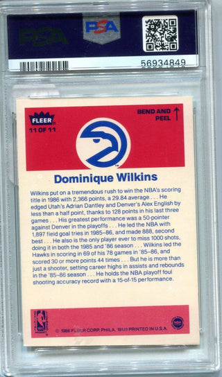 Dominique Wilkins 1986 Fleer Sticker #11 PSA EX-MT PSA 6 Card