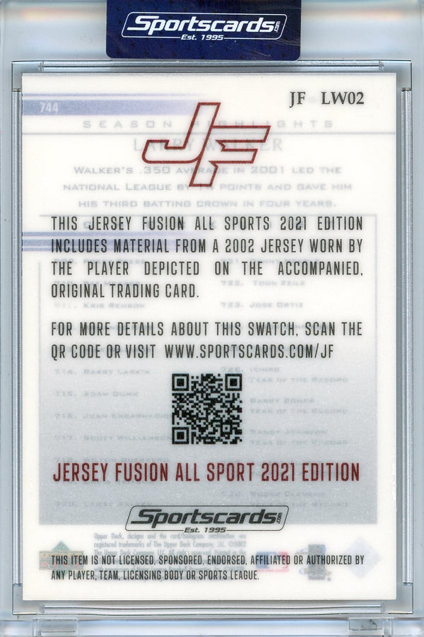 Larry Walker 2021 Jersey Fusion Game Used Swatch Card #JF-LW02