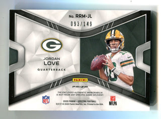 Jordan Love 2020 Panini Spectra Rising Rookie Jersey Card #RRM-JL /149