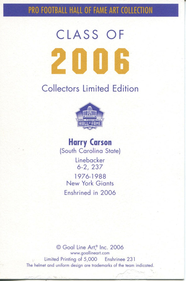 Harry Carson 1st Day Cover Envelope (JSA)