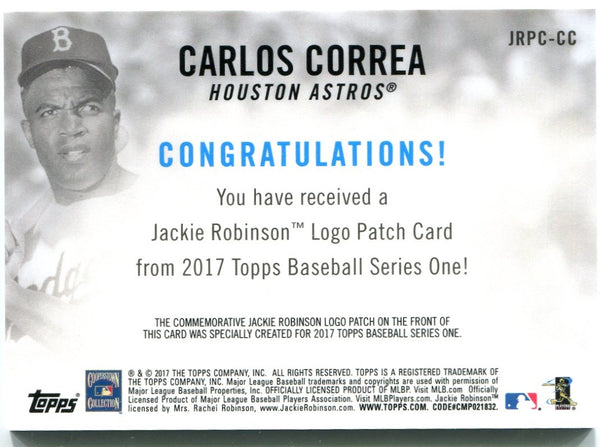Carlos Correa player worn jersey patch baseball card (Houston