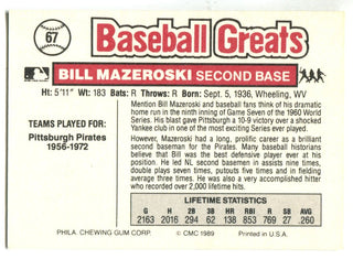 Bill Mazeroski 1989 Swell Autographed Card