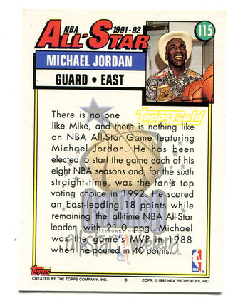 Michael Jordan 1992 Topps All-Star Gold #115 Card