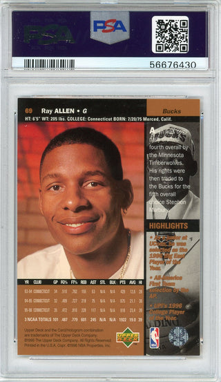 Ray Allen 1996 Upper Deck Rookie Card #69 (PSA Mint 9)