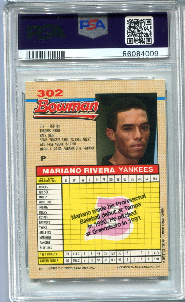 Mariano Rivera 1992 Bowman #302 PSA Mint 9 Card