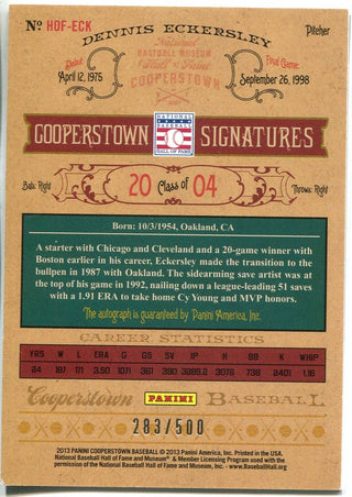Dennis Eckersley 2013 Panini Cooperstown Signatures Autographed Card #283/500