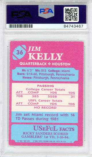 Jim Kelly Autographed 1984 Topps USFL Rookie Card #36 (PSA Auto)