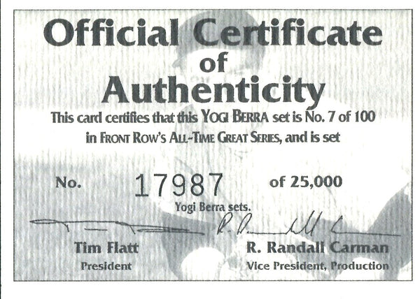 Yogi Berra 1992 Front Row Autographed Set