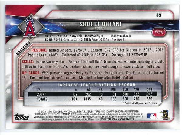 Shohei Ohtani 2018 Bowman Rookie Card #49